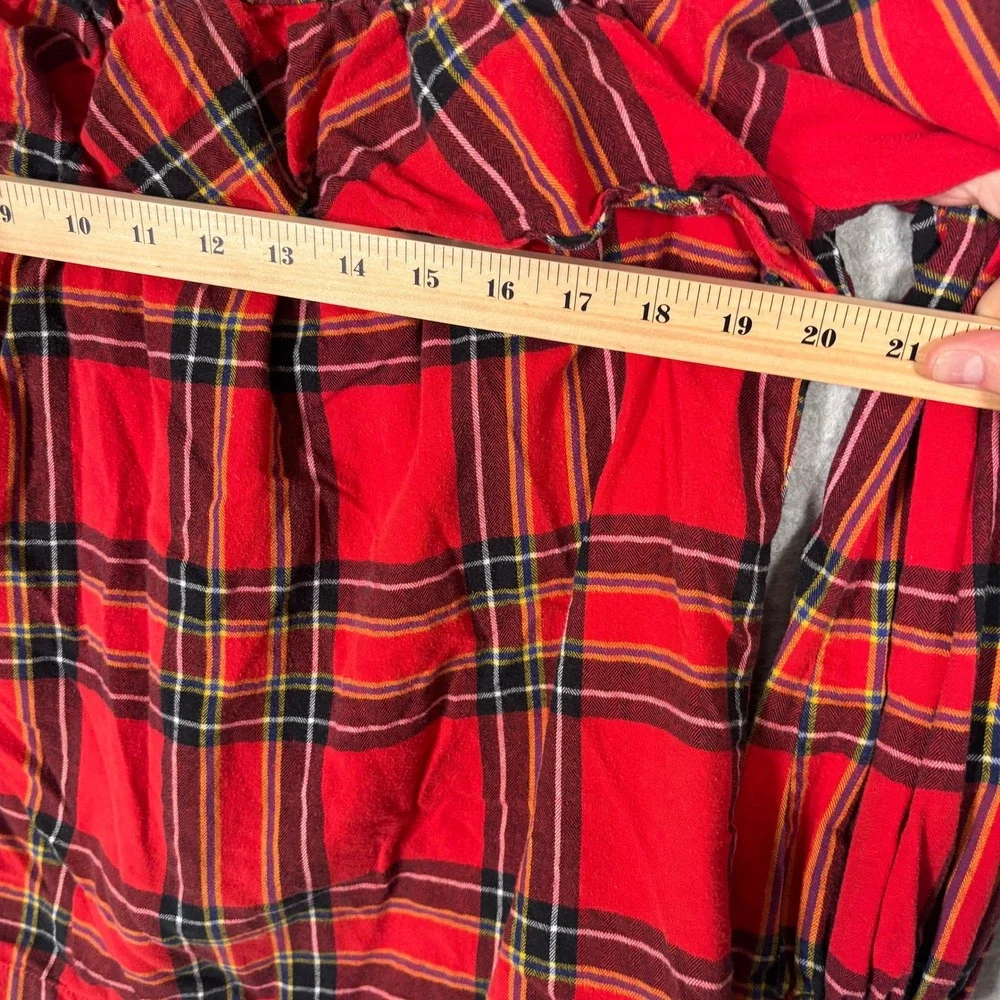 J Crew Tartan Plaid Flannel Ruffle Blouse Small Red Popover Festive Twee Country